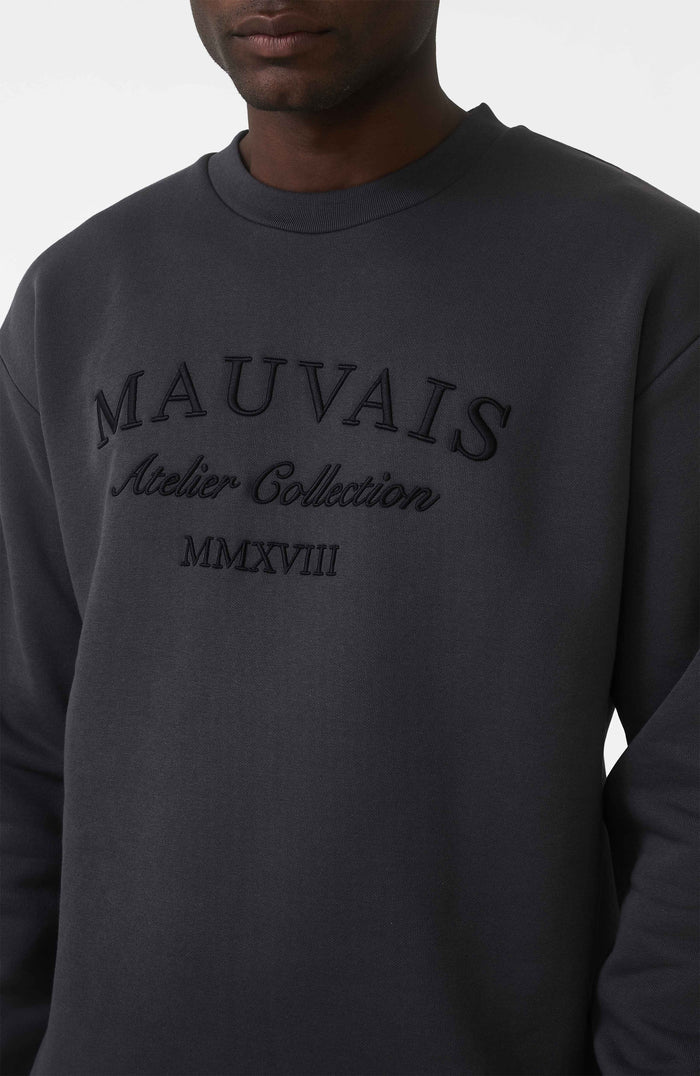 Ricamo Regular Logo Crew Sweatshirt in Slate