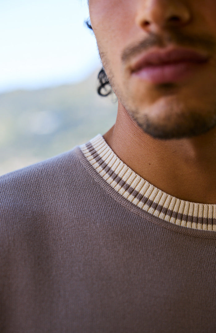 Riccio Slim Knit Tipped Polo in Taupe
