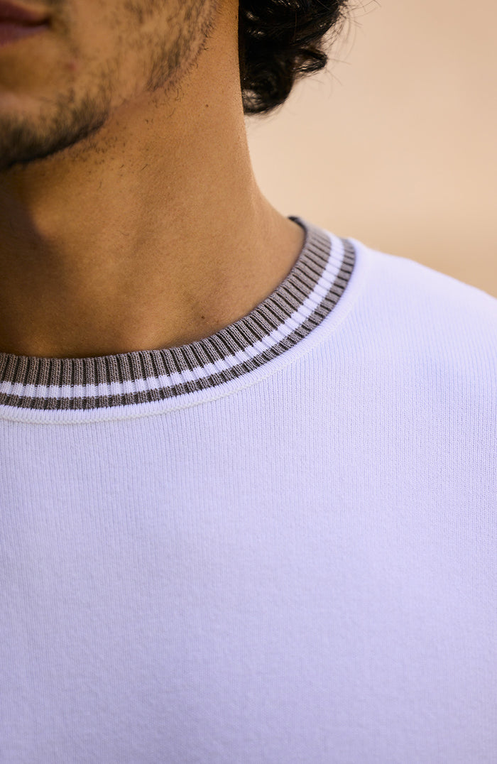 Riccio Slim Knit Tipped Tee in White