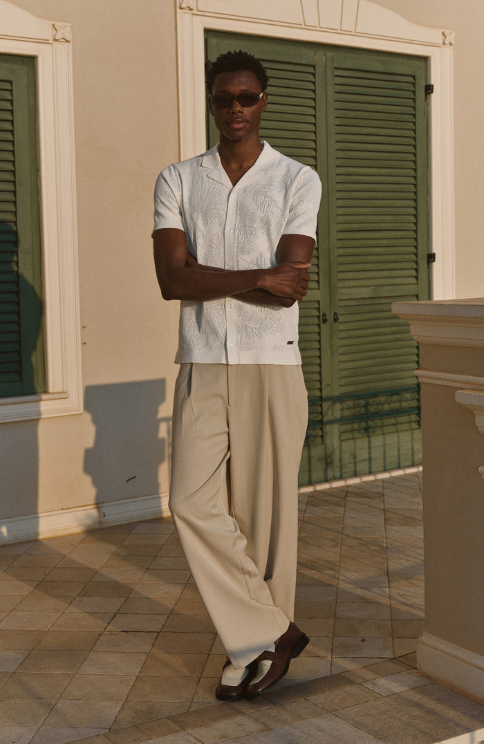 Rivero Slim Leaf Knit Shirt in White