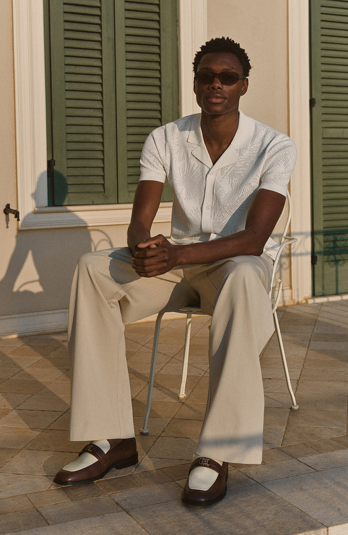 Rivero Slim Leaf Knit Shirt in White