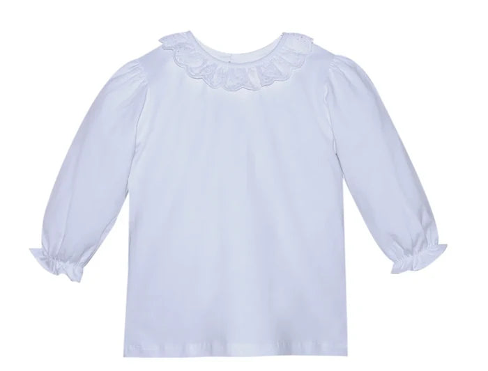 RN L/S Knit Eylet Ruffle Collar Blouse-White