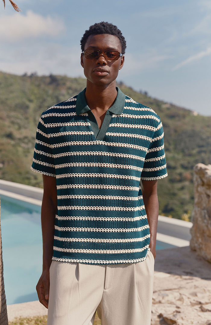 Romano Boxy Stripe Polo in Green