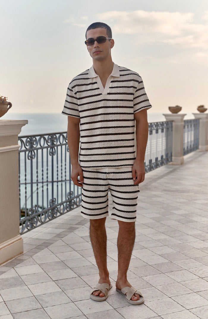 Romano Stripe Shorts in Cream and Brown