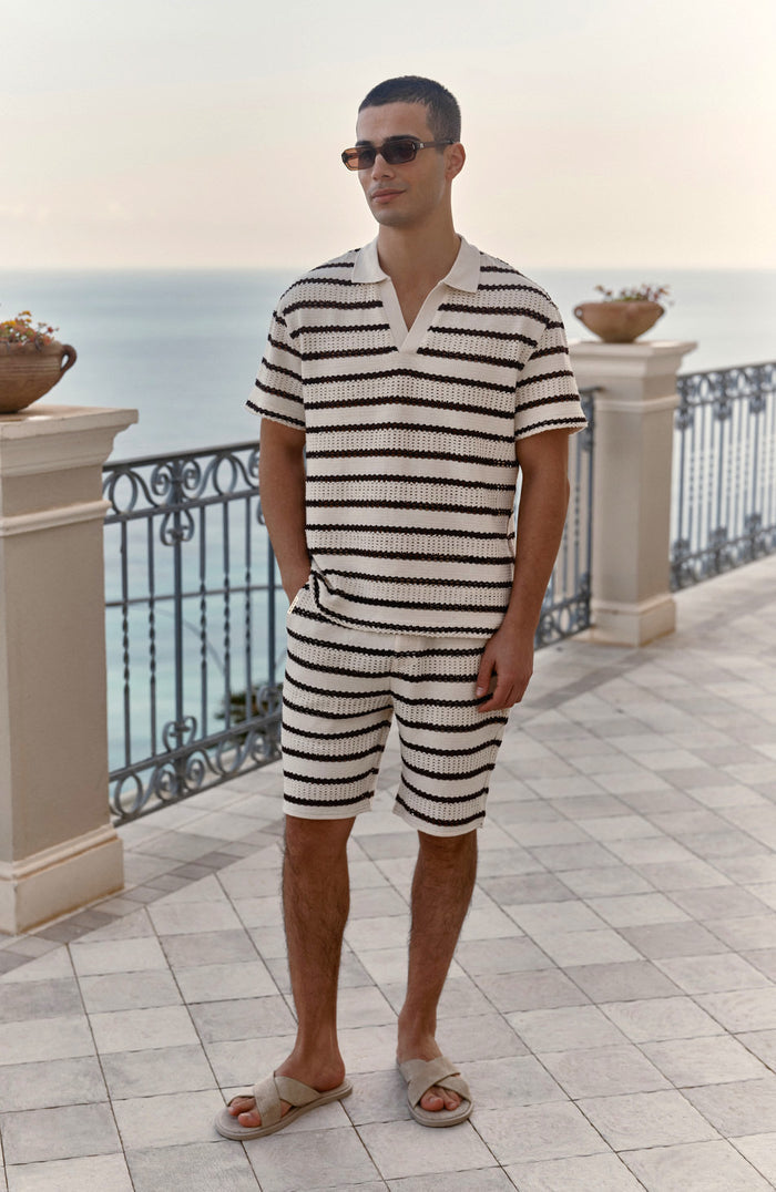 Romano Stripe Shorts in Cream and Brown