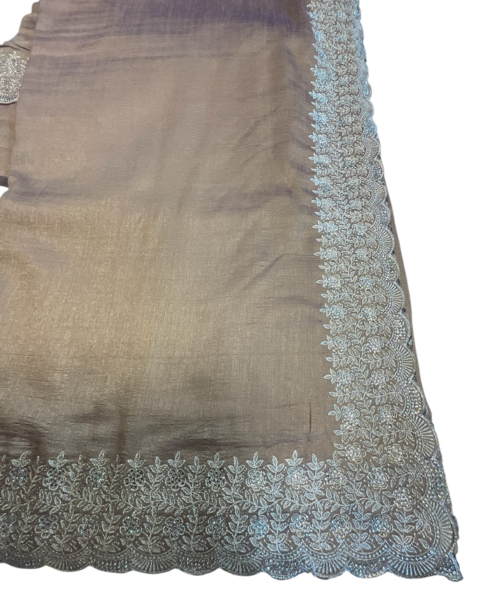 Rose Gold / Light Brown - Fancy Party Saree with Blouse Piece - UK stock - 24hr Dispatch - SP2604 KC