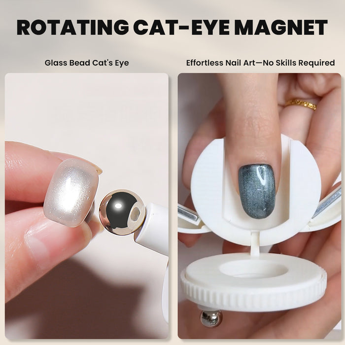 Rotating Cat Eye Magnet - White Openable Ring Design Glass Bead Effect Magnetic Wand for Cat Eye Gel Polish