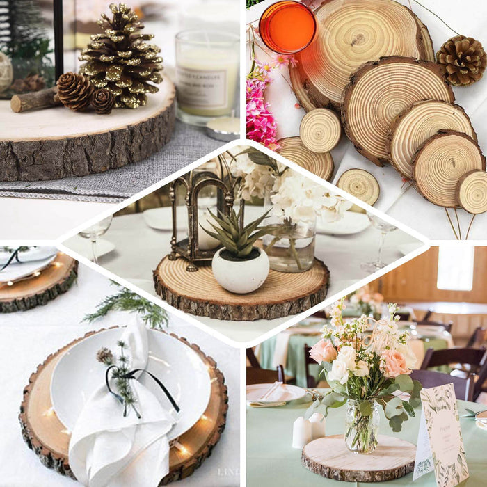 Wood slice decor for table settings and centerpieces, rustic home decor ideas.