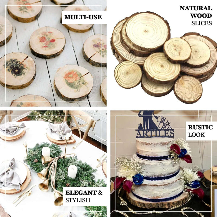Natural wood slices for crafts and decor, showcasing multi-use and rustic charm.