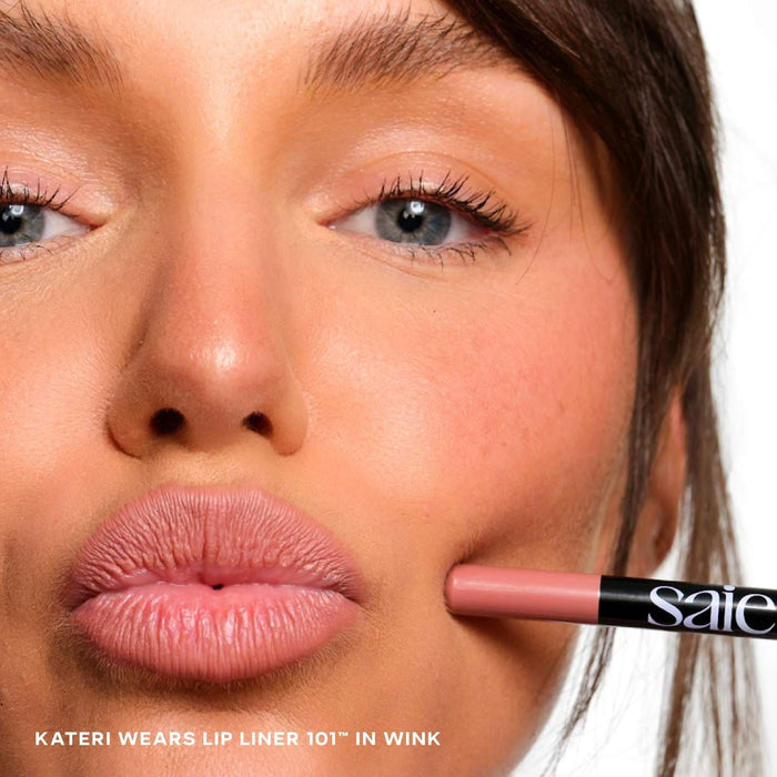 Saie Lip Liner 101 in various shades, showcasing a creamy, nourishing lip pencil with smooth application and vibrant color.