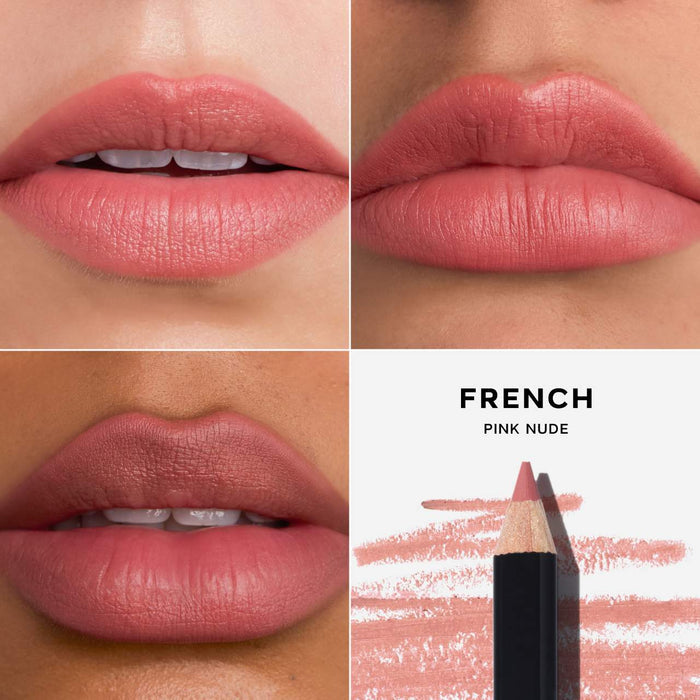 Saie Lip Liner 101 in various shades, featuring a creamy, nourishing formula, shown in a close-up of the product tip.