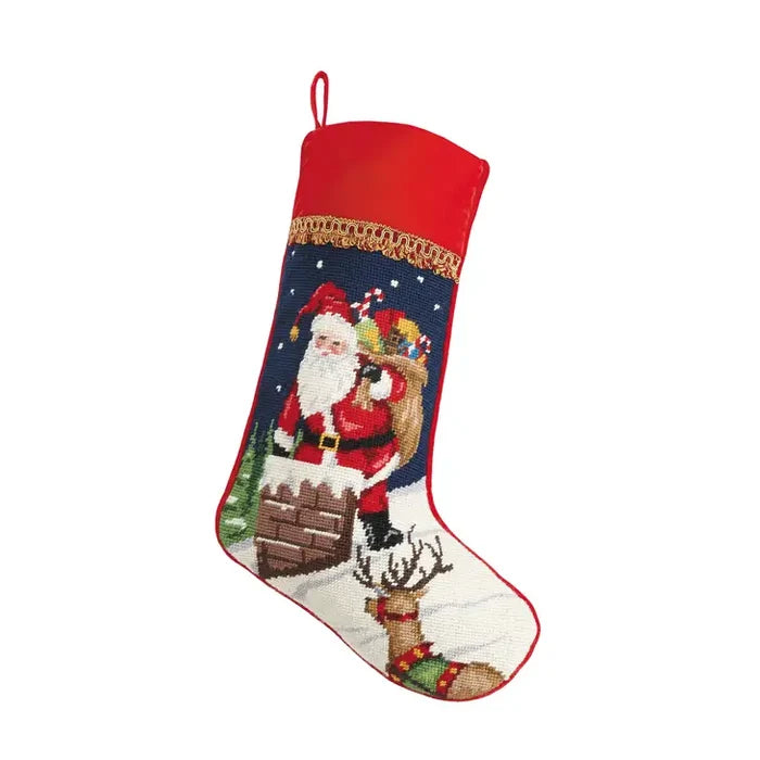 Santa Chimney Traditional Needlepoint Stocking