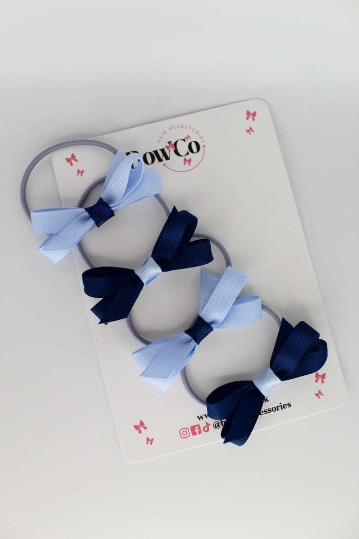 School Bows Navy Blue and Bluebell - Ballerina Bows - Set of 4 - Elastic