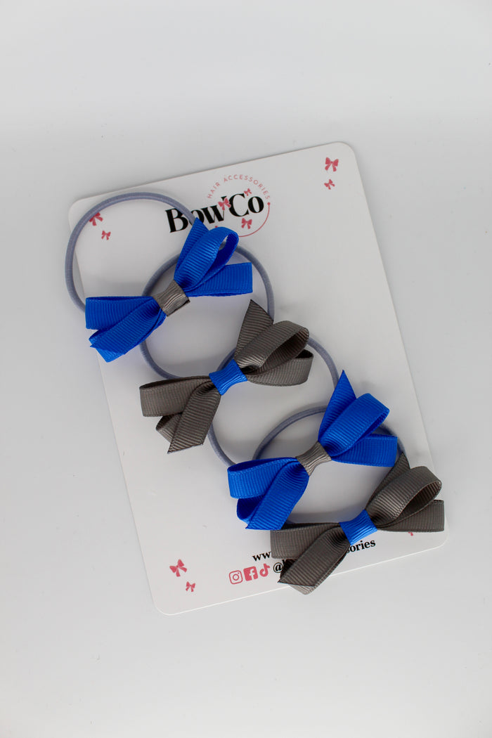 School Bows Royal Blue and Metal Grey - Ballerina Bows - Set of 4 - Elastic