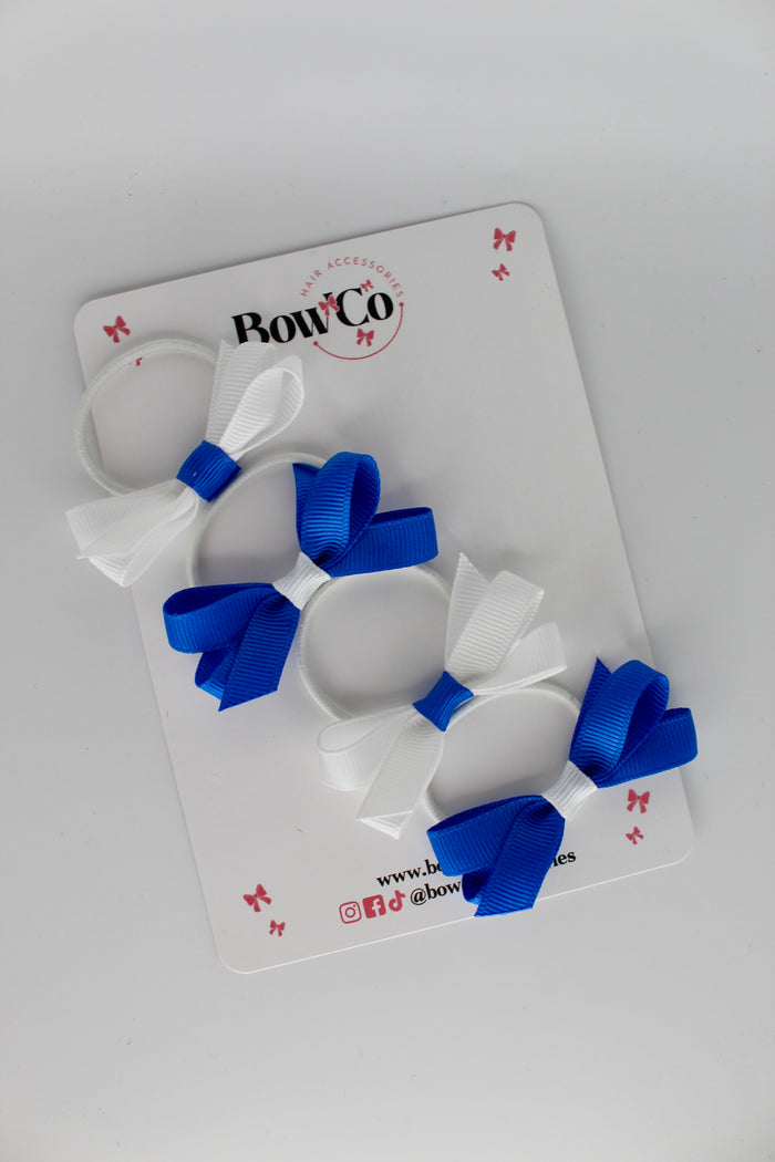 School Bows Royal Blue and White - Ballerina Bows - Set of 4 - Elastic