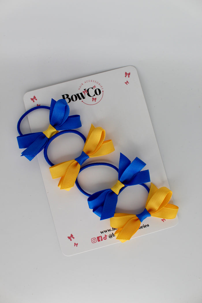 School Bows Royal Blue and Yellow Gold - Ballerina Bows - Set of 4 - Elastic