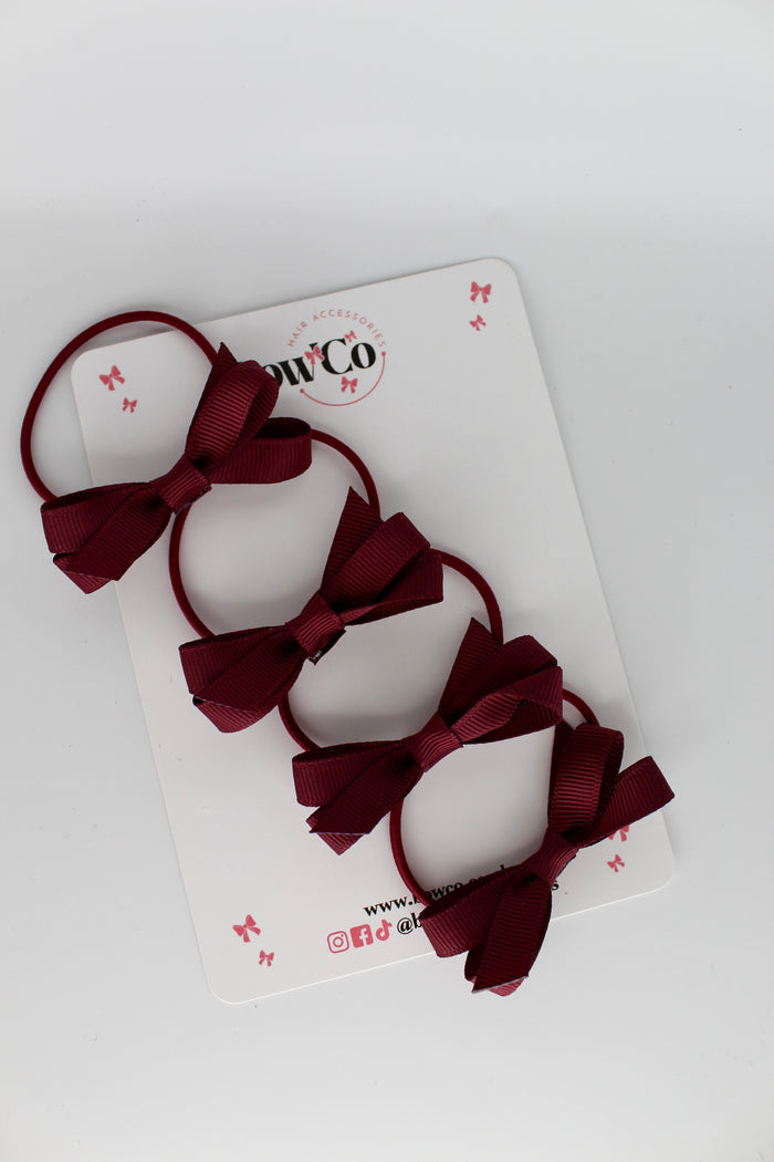 School Burgundy Bows - Ballerina Bows - Set of 4 - Elastic