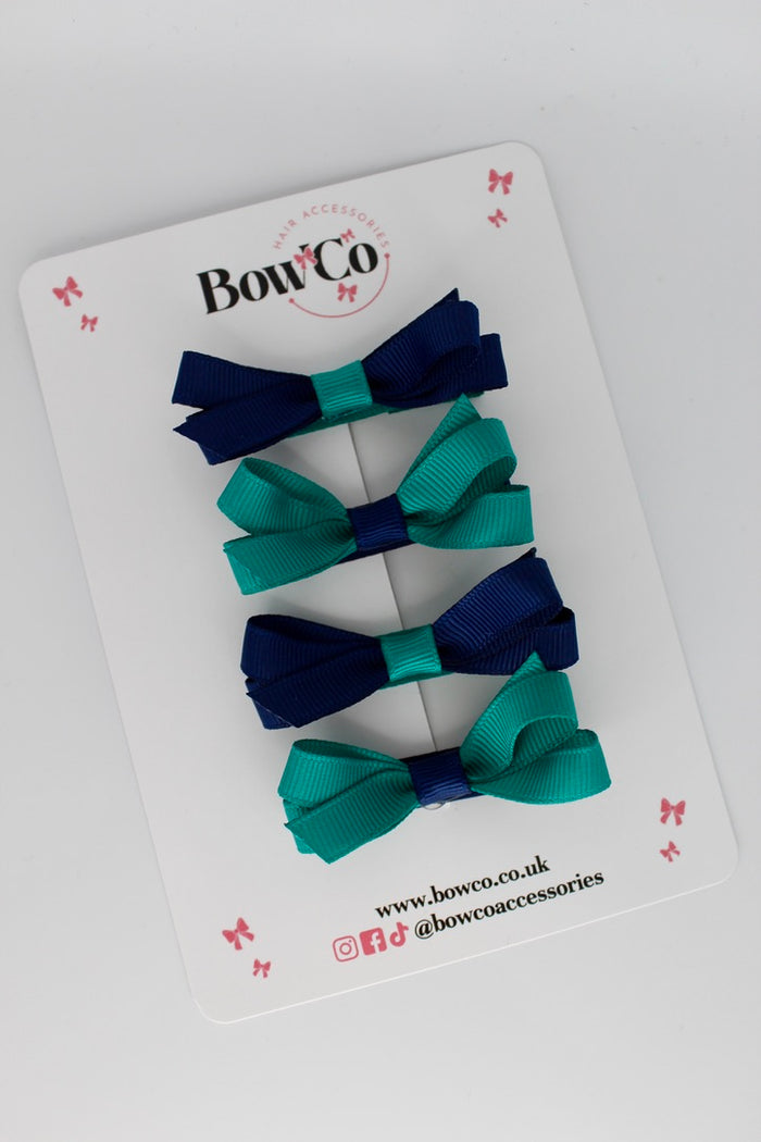 School Jade Green and Navy Ballerina Bows - Set of 4 - Clip