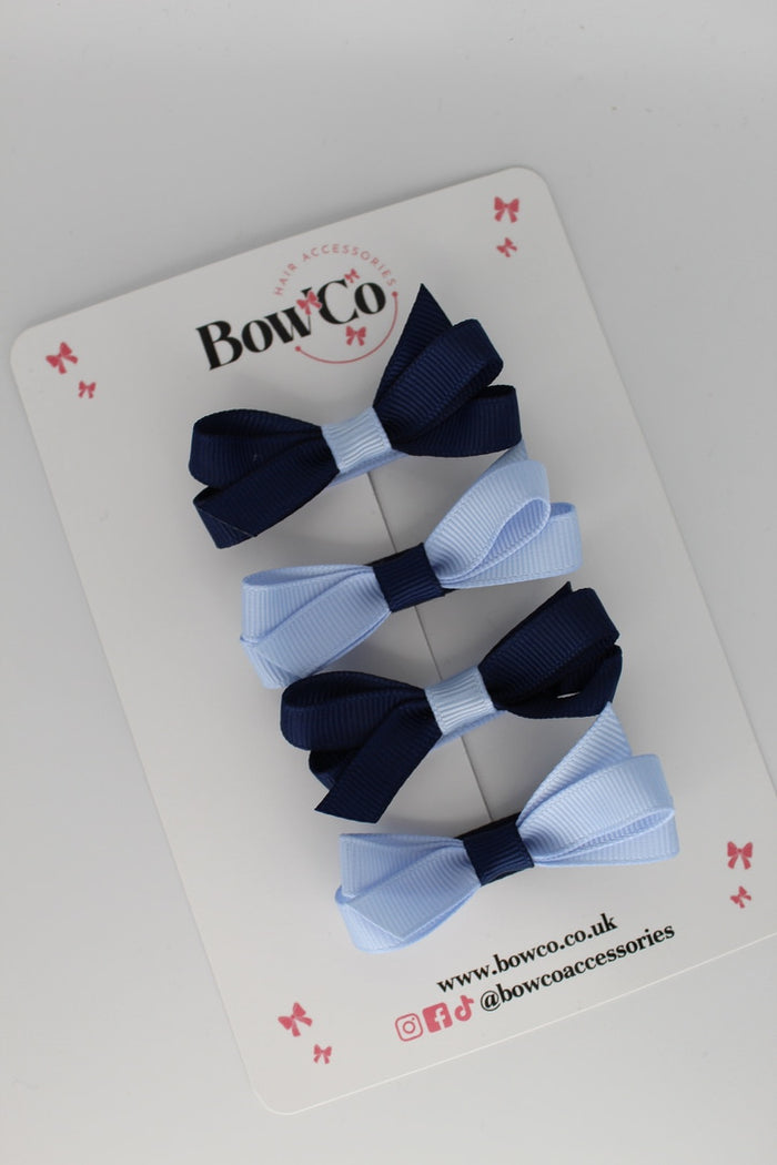 School Navy Blue and Bluebell Ballerina Bows - Set of 4 - Clip