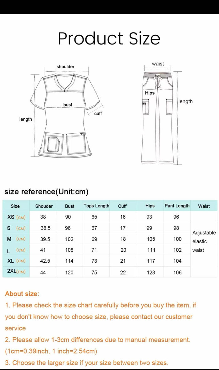 Size Chart Women's Hospital Scrub Set