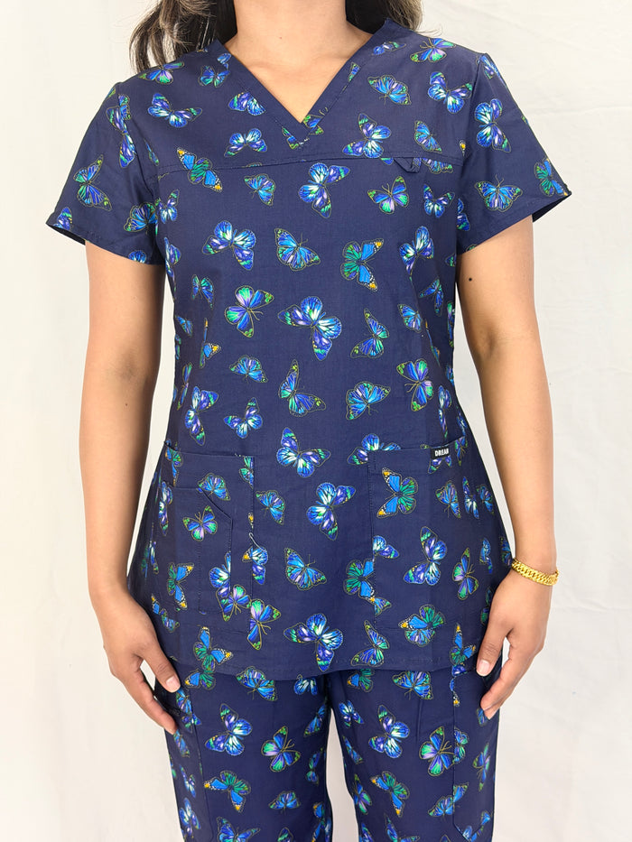 XS (AU 6) / Navy Butterfly print(V neck)