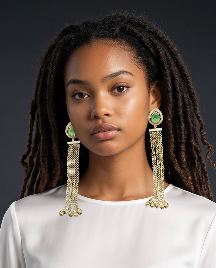 Sea Green - Medium - Antique Gold Finish Traditional Earrings - Bollywood - Weddings - 15ER679 07P26