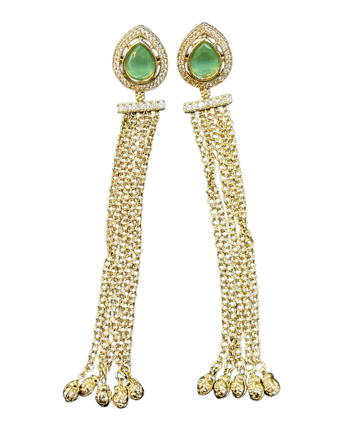Sea Green - Medium - Antique Gold Finish Traditional Earrings - Bollywood - Weddings - 15ER679 07P26