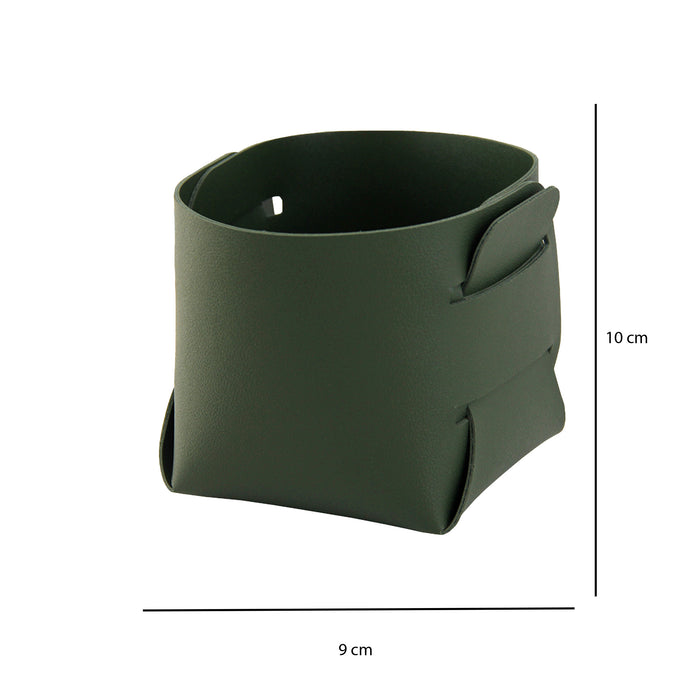 Seaweed Green Leather Storage Basket