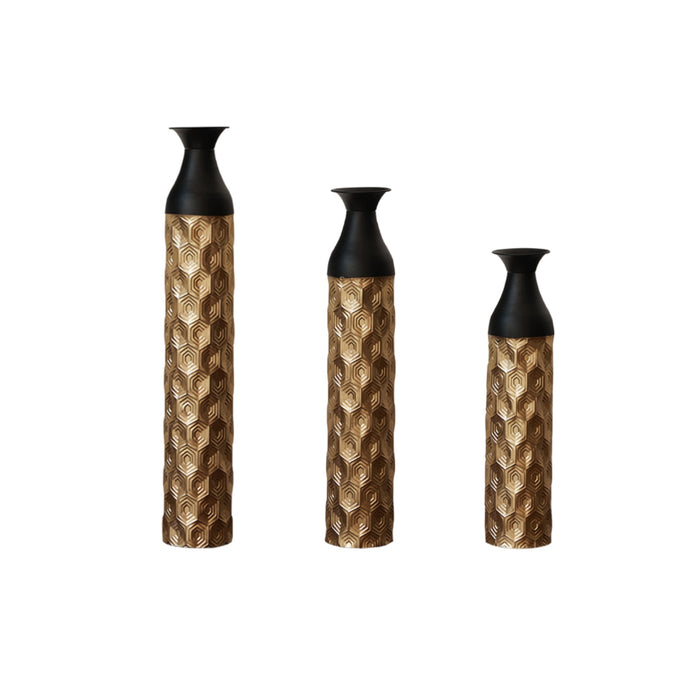 Set of 3 Tall Metal Floor Vases for Salon and Spa Decor