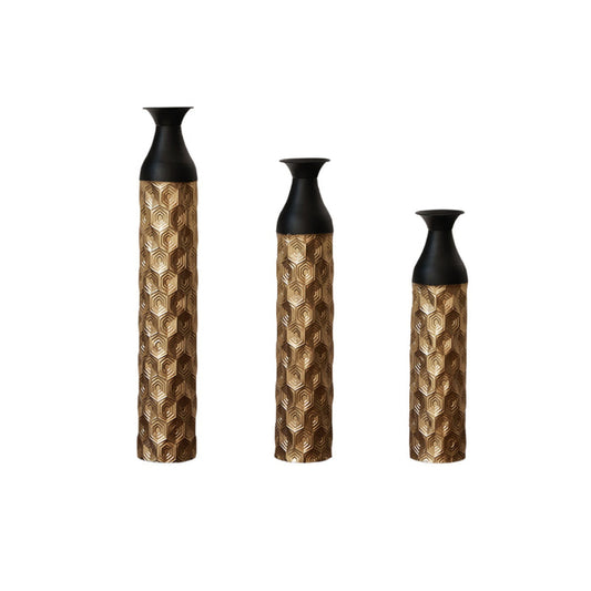 Set of 3 Tall Metal Floor Vases for Salon and Spa Decor