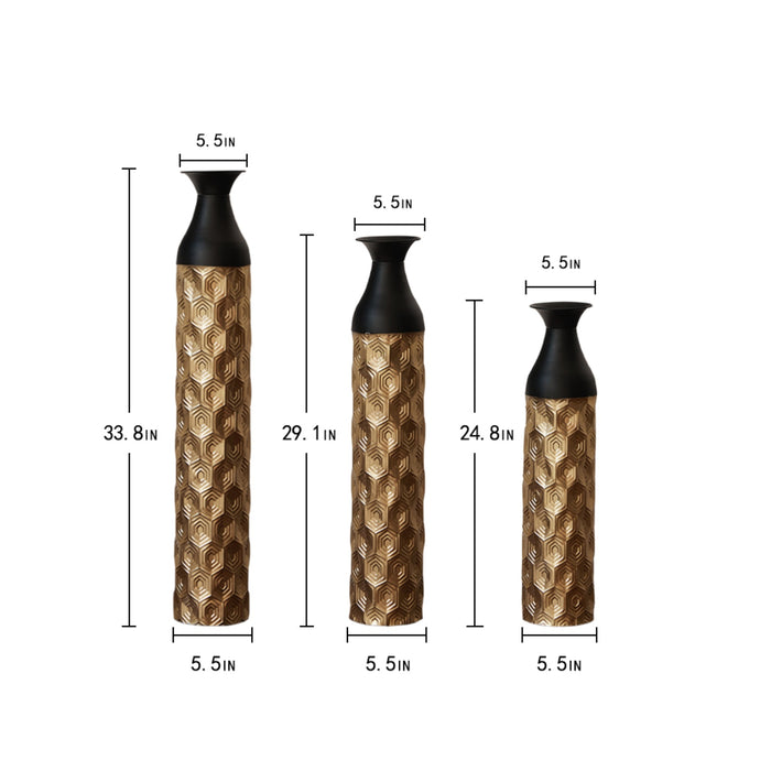 Set of 3 Tall Metal Floor Vases for Salon and Spa Decor
