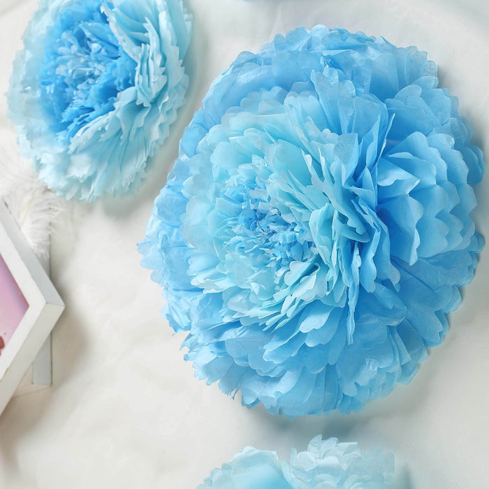 Blue paper flower decoration for events and crafts.