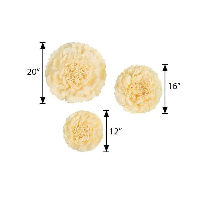 Creamy artificial flowers in three sizes: 20", 16", and 12"