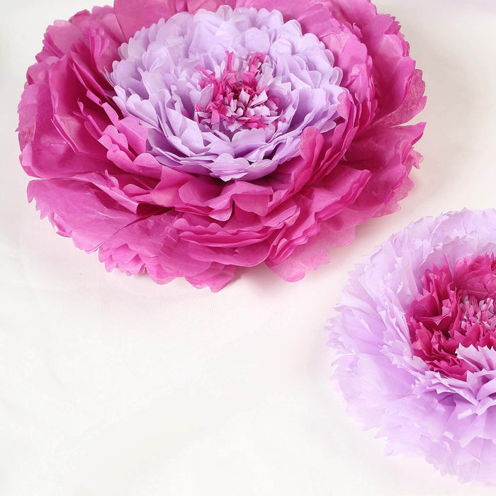 Pink and purple paper flowers on a light background.
