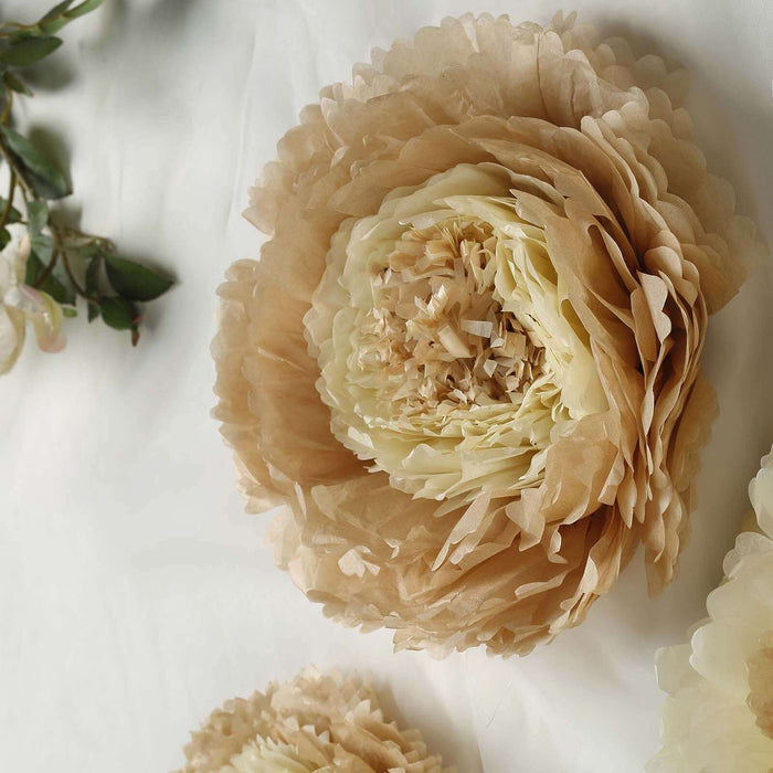Beige paper flower decoration with layered petals.