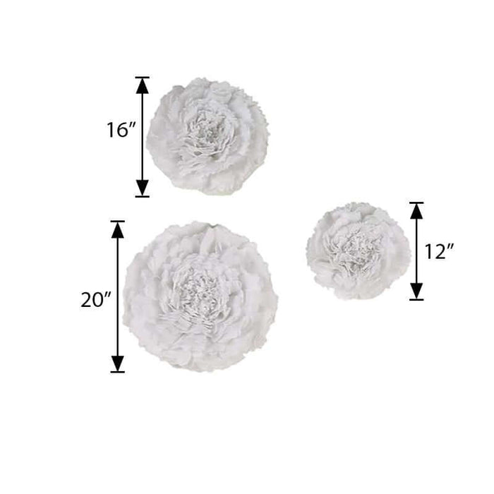 White floral wall decor set in various sizes: 12", 16", and 20"