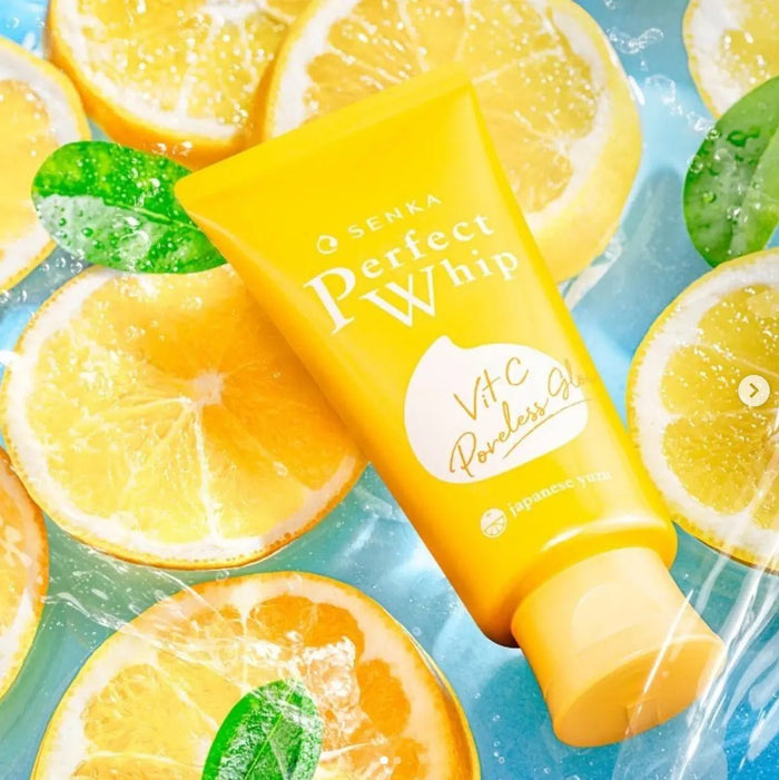 Shiseido Senka Perfect Whip Vit C Poreless Glow Foam Cleanser 100g غسول شيسيدو سينكا بيرفكت ويب بفيتامين سي لتفتيح المسام - Princess Cosmetics Qatar
