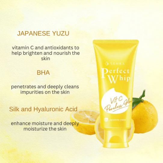Shiseido Senka Perfect Whip Vit C Poreless Glow Foam Cleanser 100g غسول شيسيدو سينكا بيرفكت ويب بفيتامين سي لتفتيح المسام - Princess Cosmetics Qatar