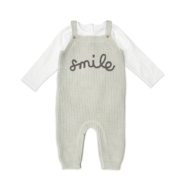 Smile Embroidered Chunky Sweater Knit Baby Overall & Bodysuit Set (Organic Cotton)