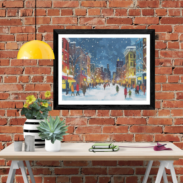 Snowy Cityscape at Night