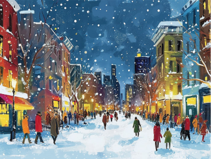 Snowy Cityscape at Night