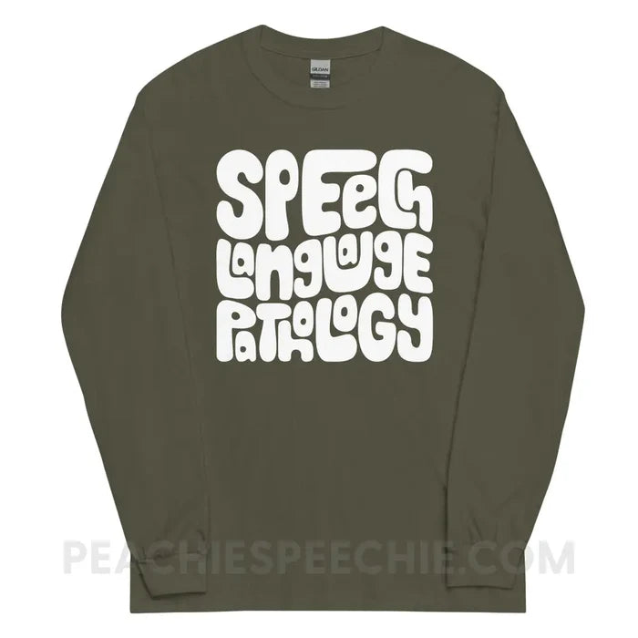 Speech Language Pathology Smush Long Sleeve Tee - Military Green / S - peachiespeechie.com
