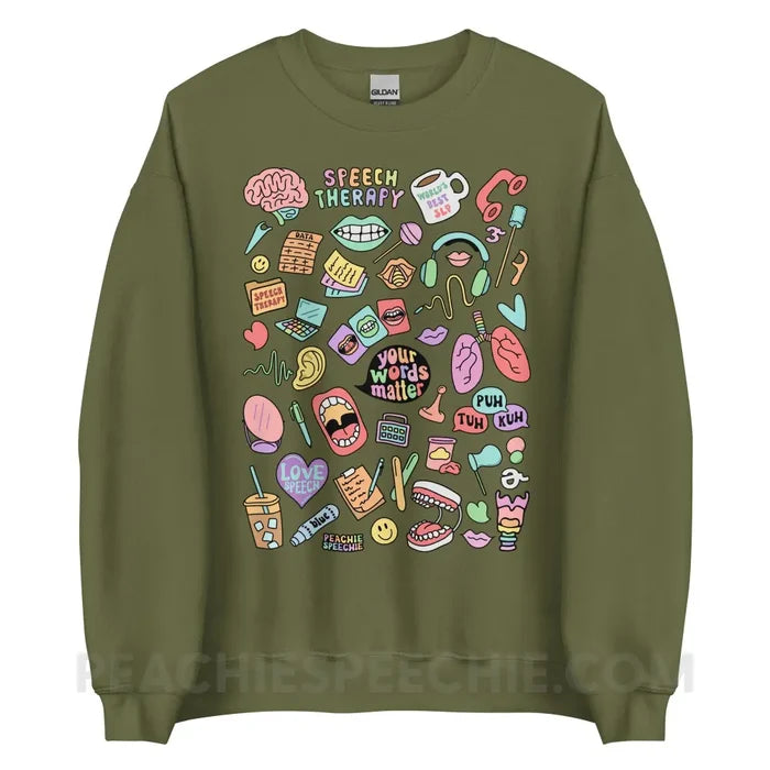 Speech Life Stuff Classic Sweatshirt - Military Green / S - peachiespeechie.com