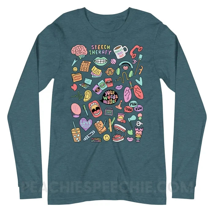 Speech Life Stuff Premium Long Sleeve - Heather Deep Teal / XS - peachiespeechie.com