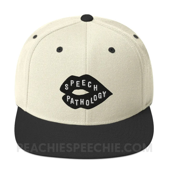 Speech Pathology Lips Premium Ball Cap - Natural/ Black - peachiespeechie.com
