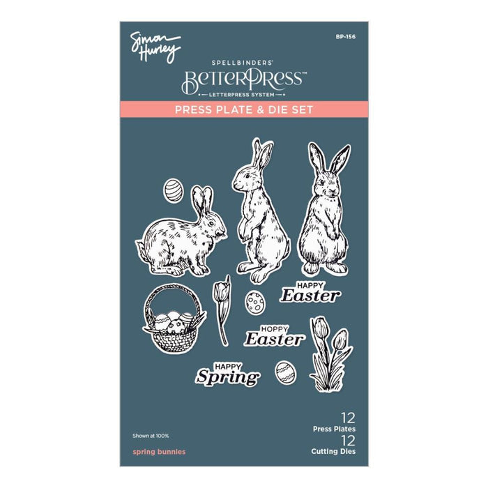 Spellbinders - Press Plate &amp; Die By Simon Hurley - Spring Bunnies - Spring Sampler. Spring Bunnies Press Plate &amp; Die Set is part of the Spring Sampler Collection by Simon Hurley. Available at Embellish Away located in Bowmanville Ontario Canada.