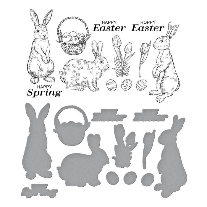 Spellbinders - Press Plate &amp; Die By Simon Hurley - Spring Bunnies - Spring Sampler. Spring Bunnies Press Plate &amp; Die Set is part of the Spring Sampler Collection by Simon Hurley. Available at Embellish Away located in Bowmanville Ontario Canada.