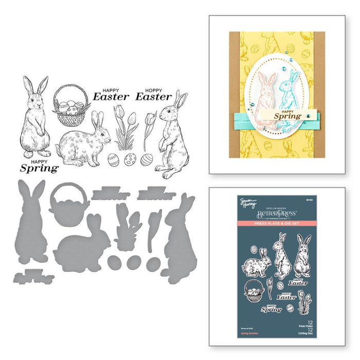 Spellbinders - Press Plate &amp; Die By Simon Hurley - Spring Bunnies - Spring Sampler. Spring Bunnies Press Plate &amp; Die Set is part of the Spring Sampler Collection by Simon Hurley. Available at Embellish Away located in Bowmanville Ontario Canada. Example by brand ambassador.
