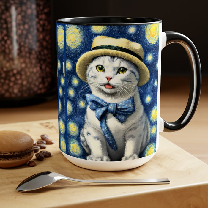 tarry Eye Cat Two-Tone Coffee Mugs, 15oz  black handle