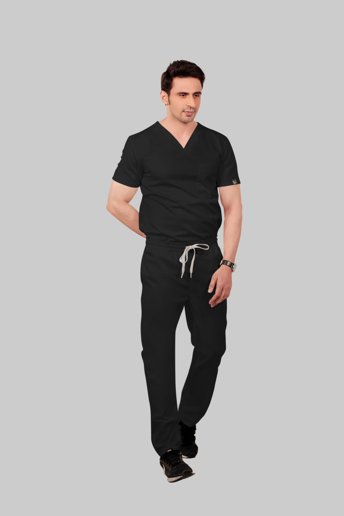 Stretchable (2Way) Men Black Straight Scrub Pant